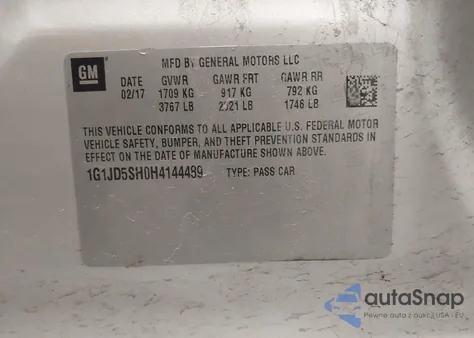 2017 Chevrolet Sonic Lt Auto from USA, damaged, VIN 1G1JD5SH0H4144489